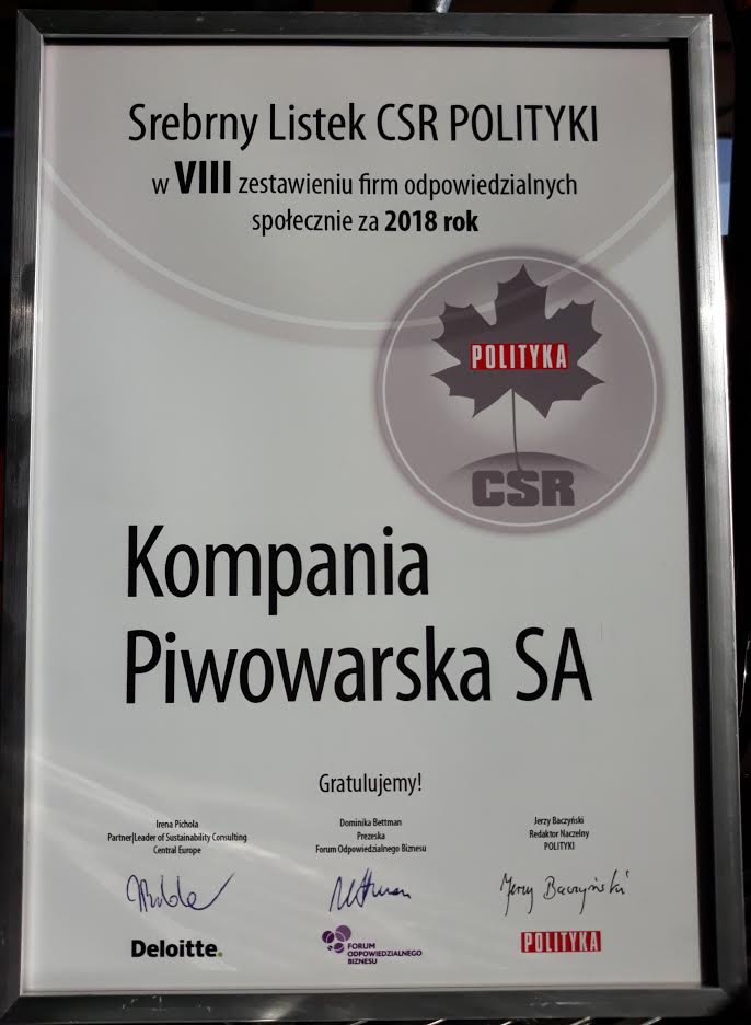 Kompania Piwowarska z kolejnym Srebrnym Listkiem CSR
