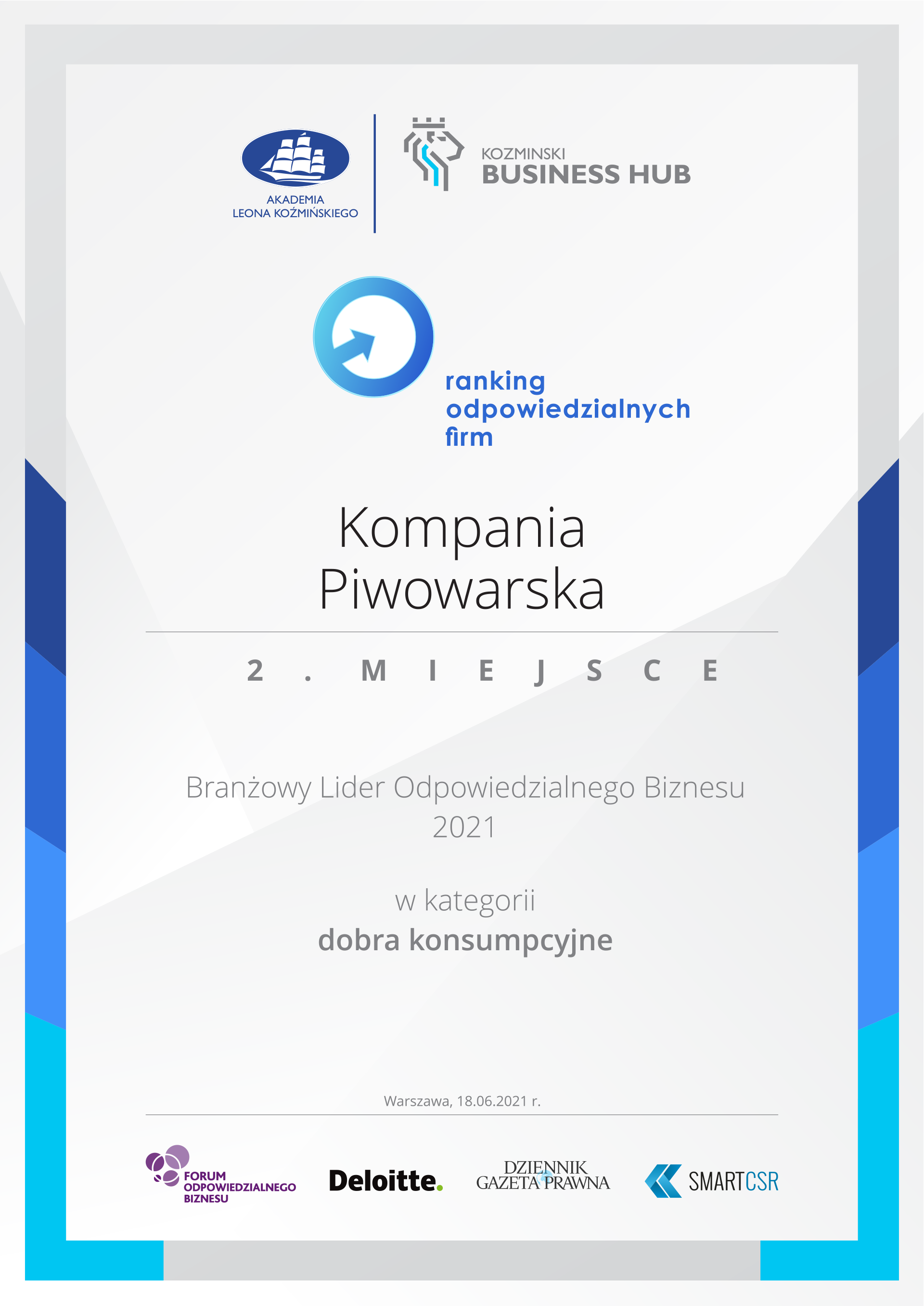 Kompania Piwowarska with the Responsible Business Industry Leader title