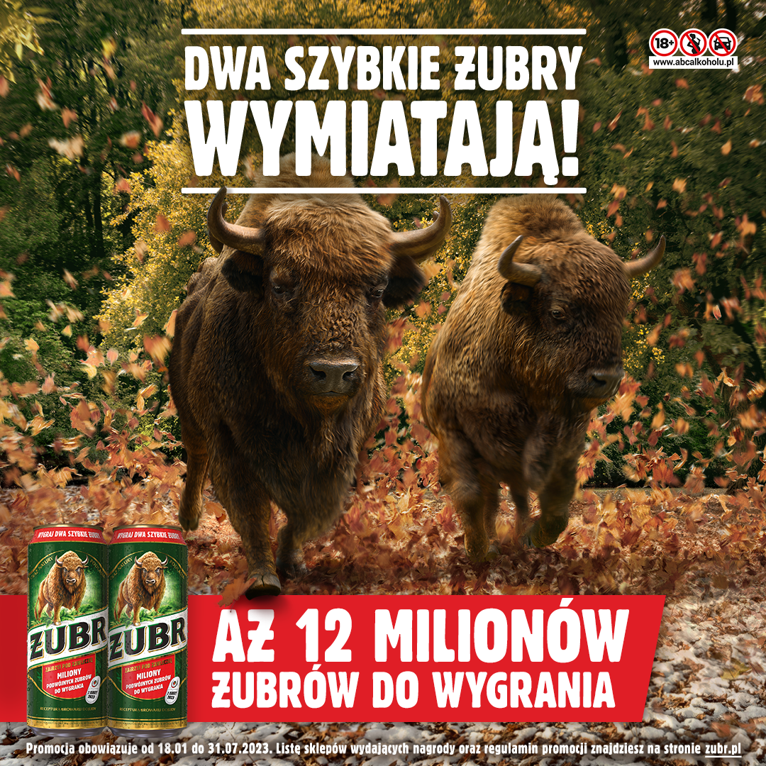 „Dwa Szybkie Żubry” wymiatają w ósmej edycji loterii – do wygrania 12 mln piw